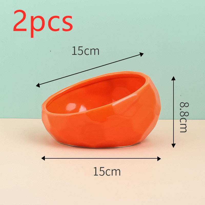 Ceramic Pet Bowl with Oblique Mouth
