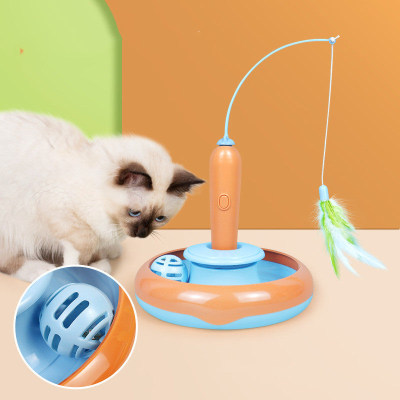 2-in-1 Interactive Cat Turntable Toy with Feather